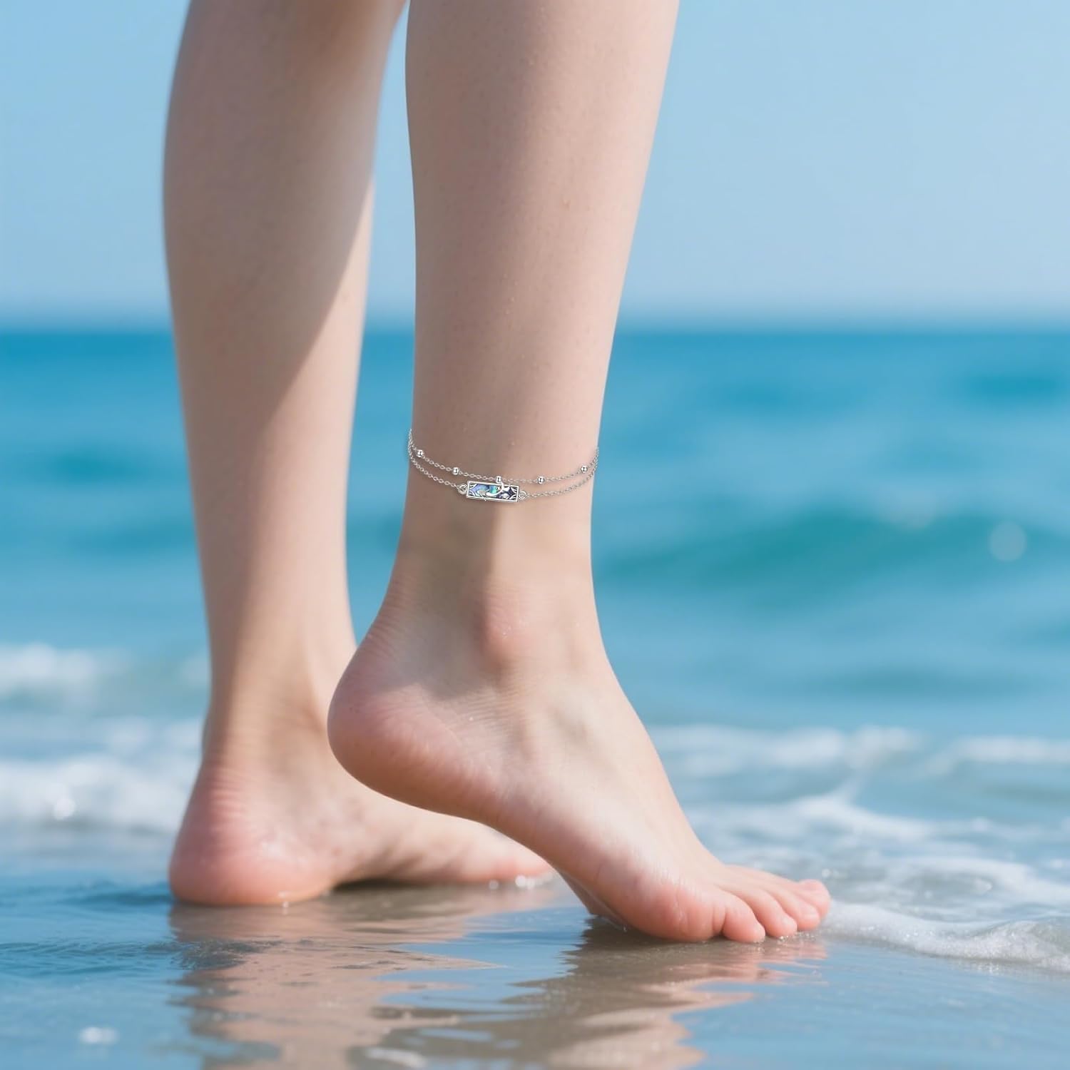 VONALA Mermaid Anklet 925 Sterling Silver Abalone Shell Ocean Jewelry Gifts for Women Mother Friends - Image 4