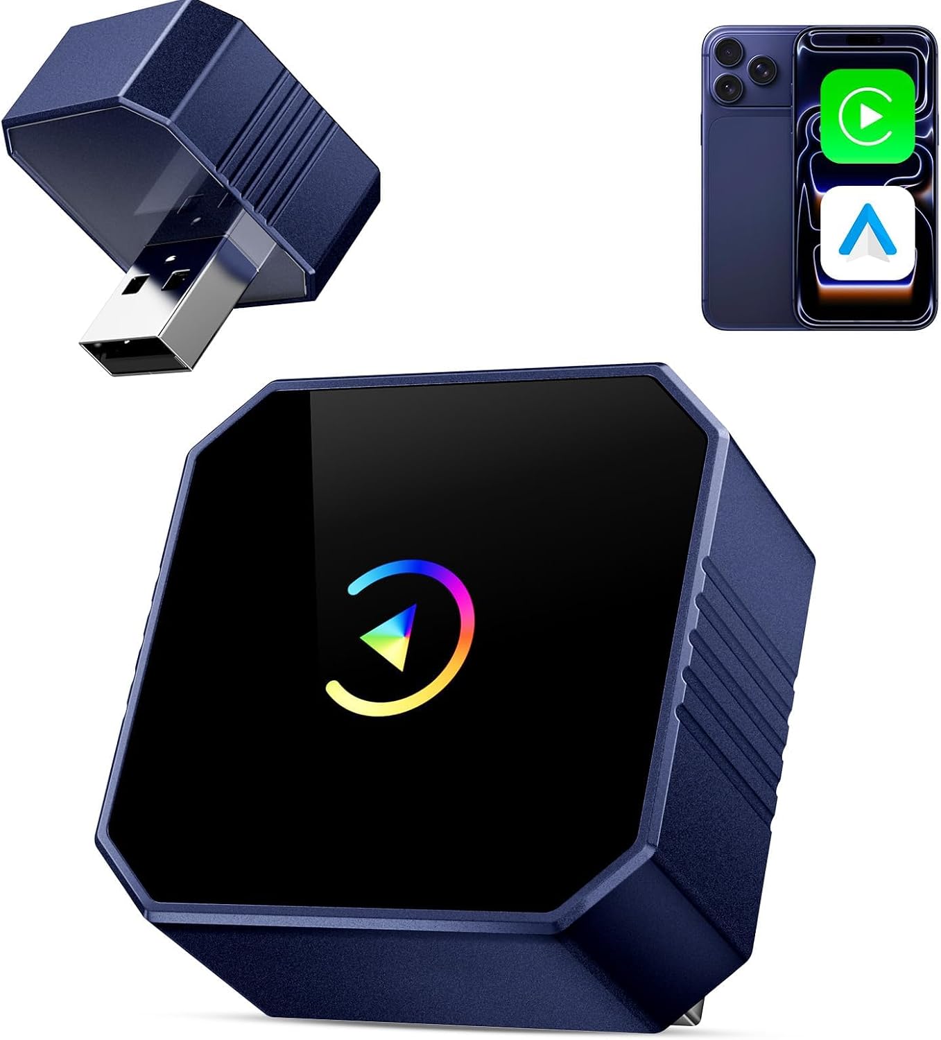 Wireless CarPlay Adapter for iPhone＆Android, 2026 Upgraded Car Play Mini Wired to Wireless Adapter for CarPlay ＆Android Auto Plug and Play Stable Connection & No Latency for iPhone iOS 10+ Blue
