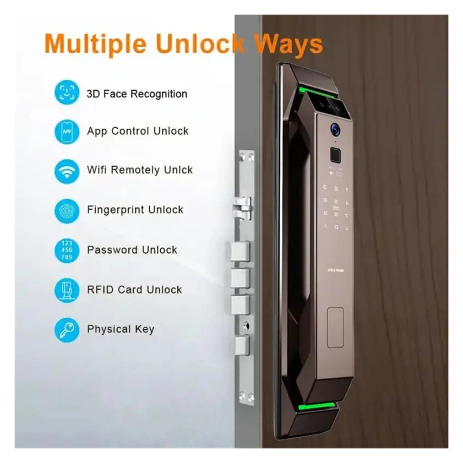Serrure de porte intelligente avec reconnaissance faciale 3D, empreinte digitale, mot de passe, caméra WiFi, carte RFID, sécurité d'entrée sans clé pour la maison