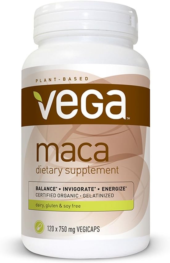 Vega Maca 750mg 120 Vegetarian Capsules- Gelatinized, Non GMO