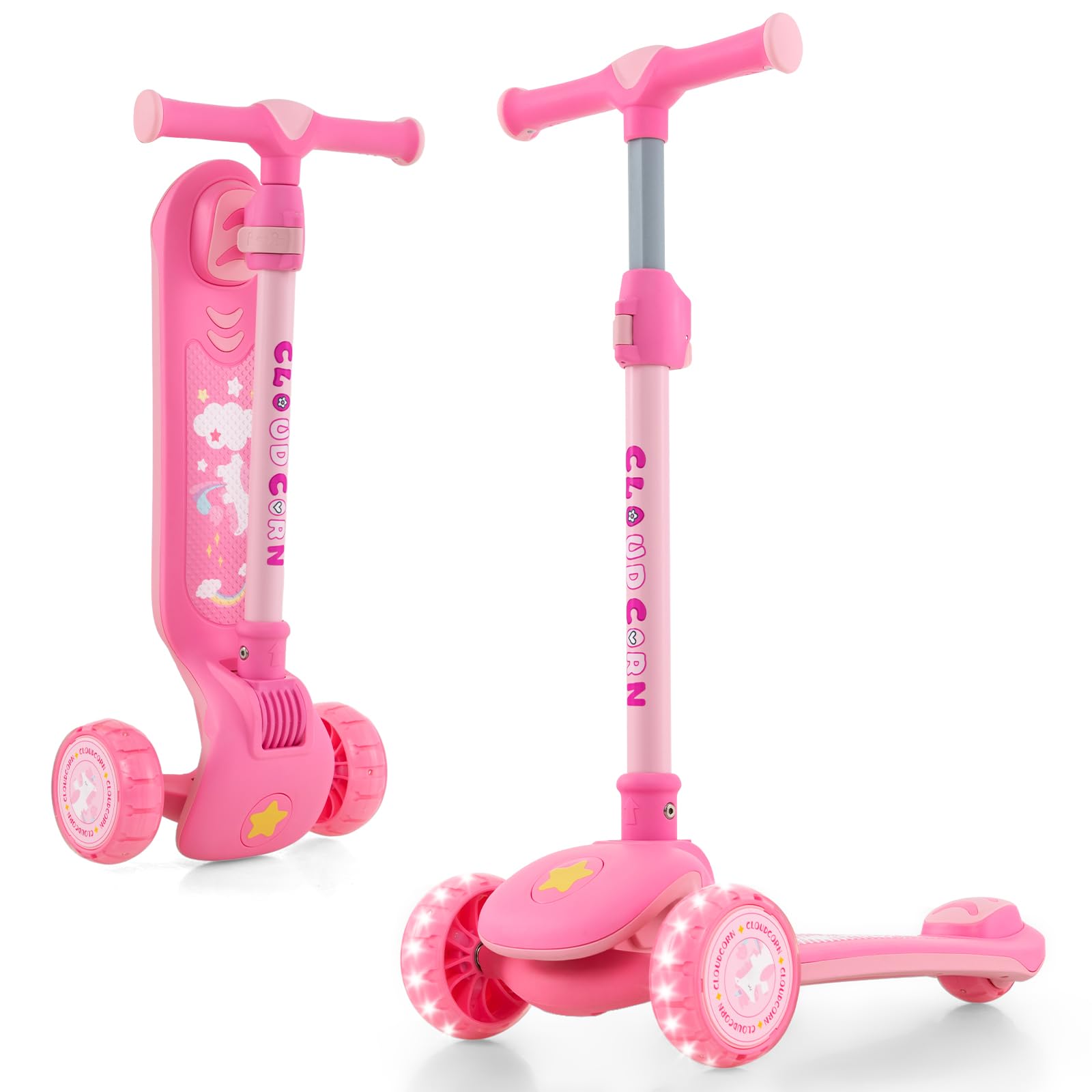 GOPLUS Patinete de 3 ruedas para niños, patinete plegable con plataforma antideslizante, manillar ajustable, ruedas luminosas LED, patinete equilibrado para niños niñas de 3 a 5 años