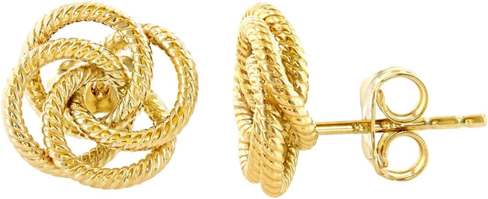 14K Yellow Gold Love Knot Rope Stud Eternity Earrings, 11mm
