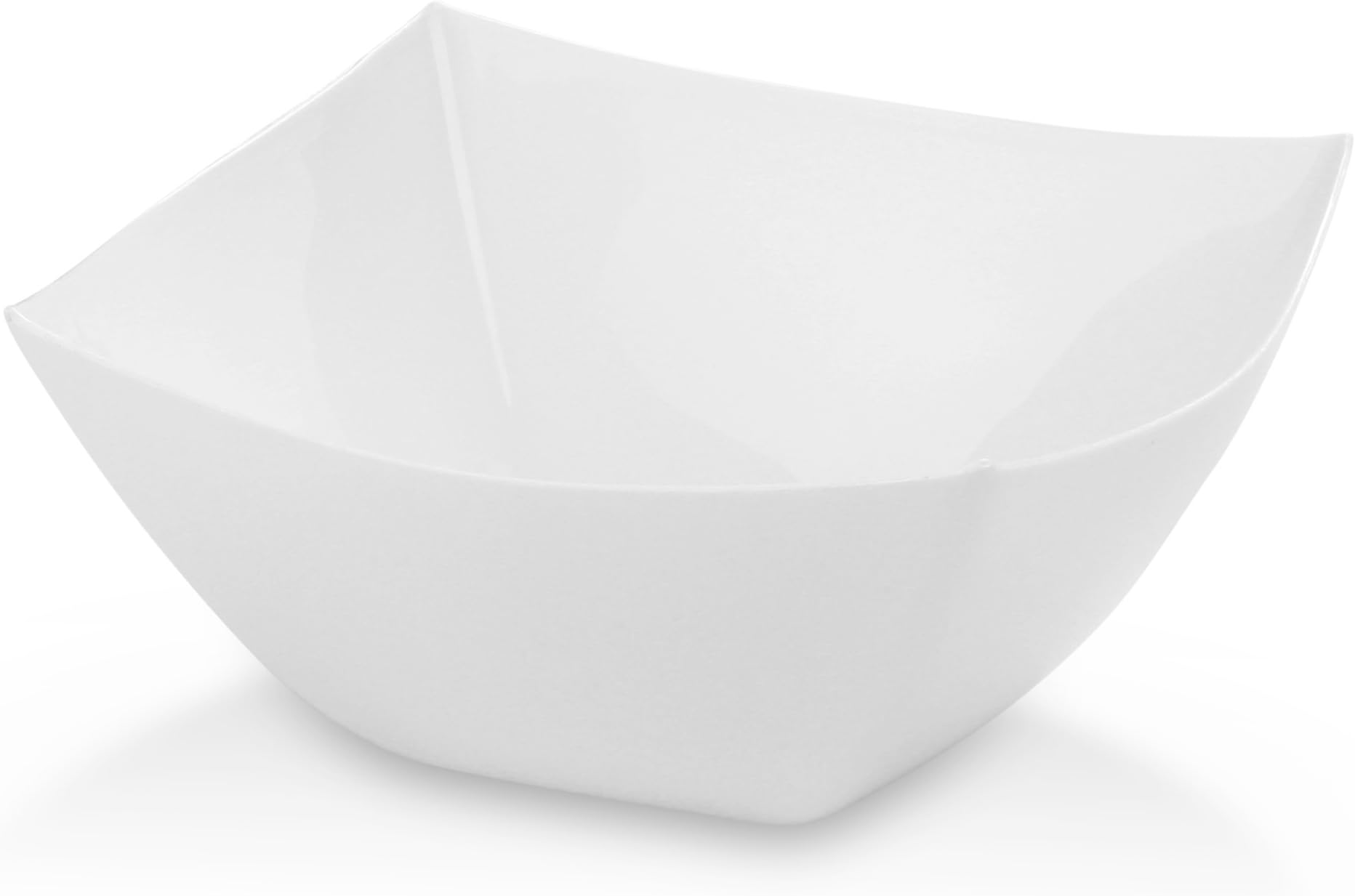 Serving Bowls Square Hard Plastic Reusable for Party Snack/Salad Hard Plastic (64OZ, White)