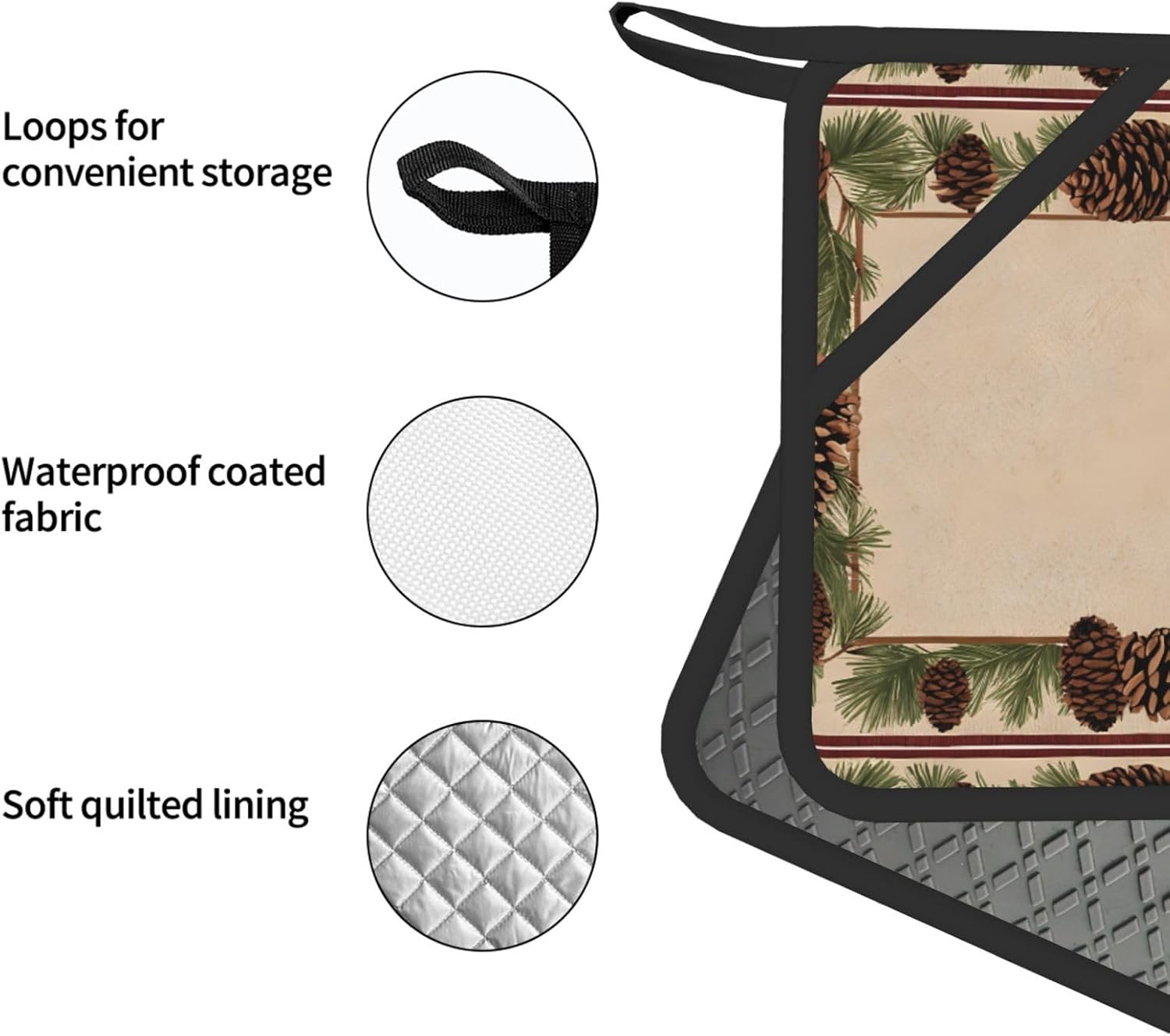 Pine Cone Border Oven Mitts and Pot Holders Set of 4 Heat Resistant Kitchen Gloves with Silicone Palm Hot Pads for Baking Cooking Grilling BBQ