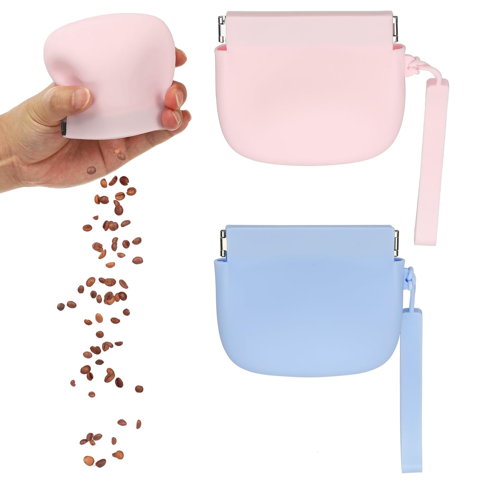 sourcing map Silicone Dog Treat Pouch, Auto Closure, Pocket Size, Portable Walking Bag for Dog and Cat 4x3 Inch (Blue/Pink, 2Pcs), Intended for Pet Travel/Training/Walking