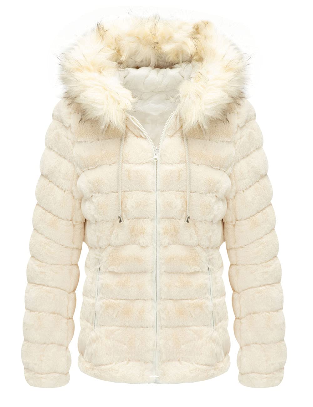 Giolshon Giubbotto Donna Reversibile in Eco Pile, Piumino Corto Invernale con Cappuccio e Collo in Pelliccia