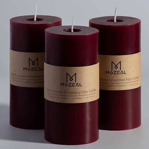 Miniatura 43 de MOZEAL Velas de pilar extra grandes de color borgoña de 4" x 10" (juego de 2), sin perfume, sin goteo, sin humo, de larga combustión limpia, velas