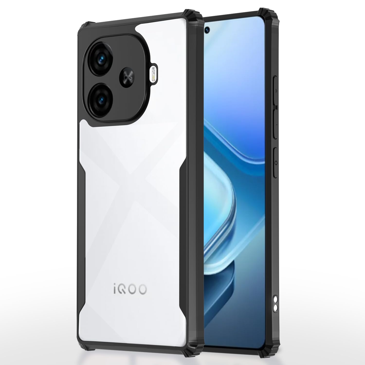 Amazon Basics Back Cover for iQOO Neo 10R 5G| Crystal Clear Transparent Back | Ultra Hyrbid | Full Camera Protection | Raised Edge | Bumper Cover (Black)