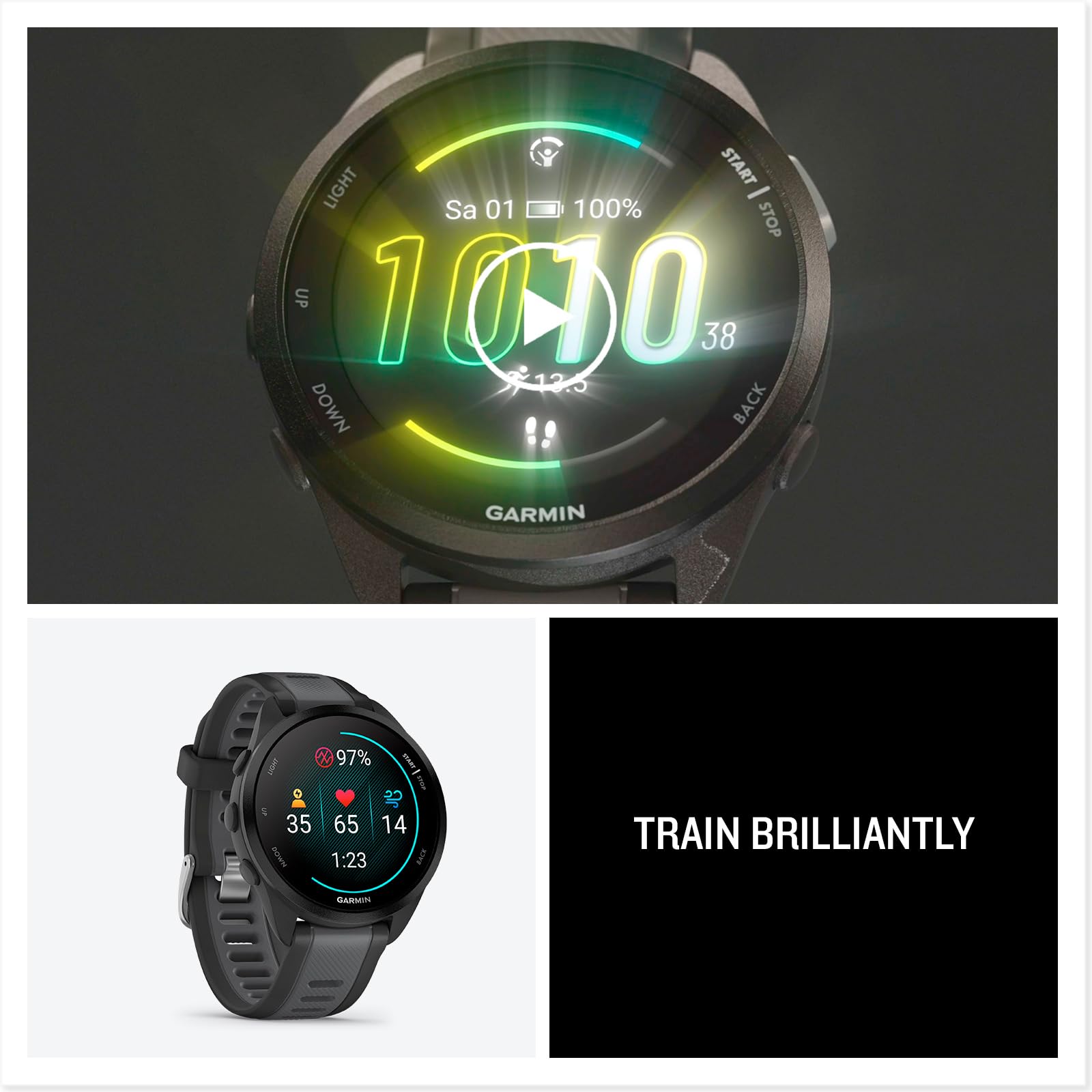 Garmin Forerunner 165 43mm - Lauf-Smartwatch, 1,2" AMOLED Touchscreen, bis zu 11 Tage Akkulaufzeit, 25+ Sport-Apps, Trainingsempfehlungen, Gesundheitsdaten, smarten Funktionen