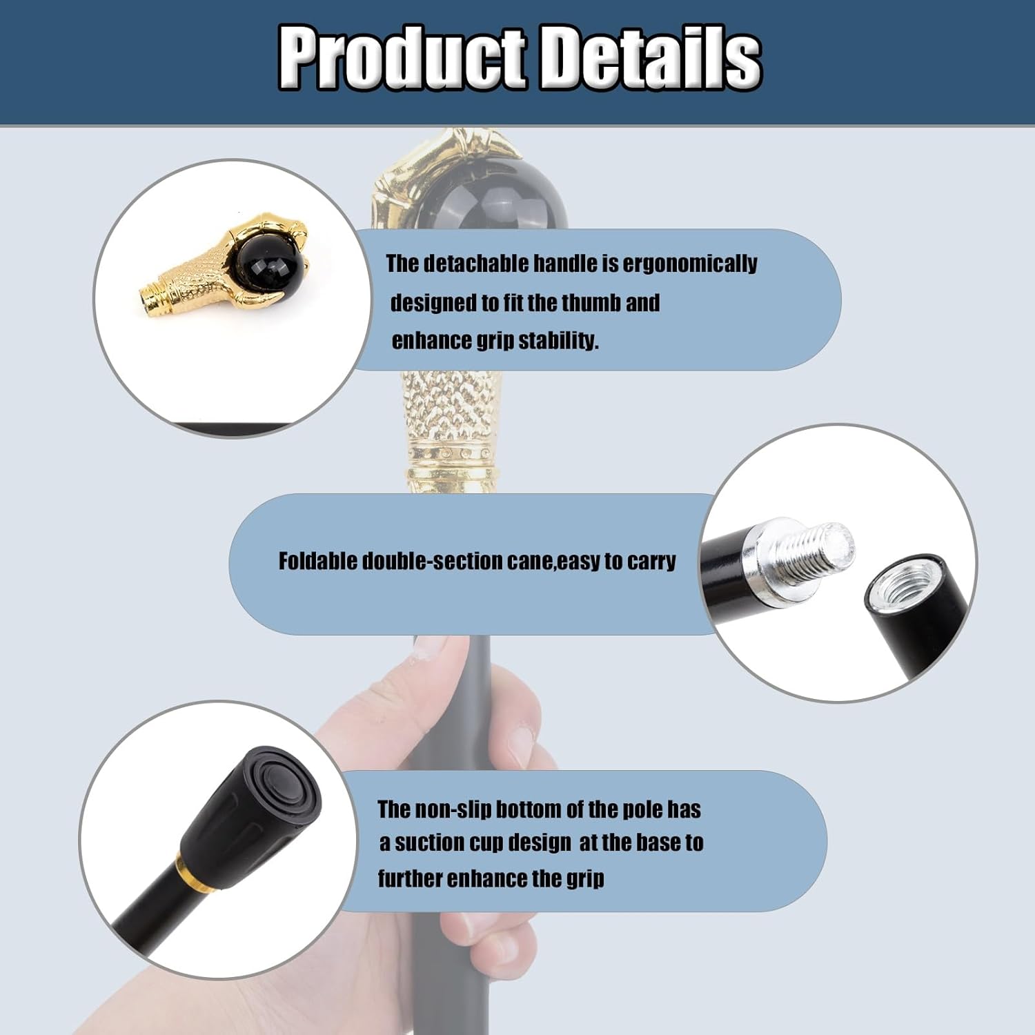 Black Dragon Pearl Walking Cane with Cane Rack, Luxury Men Womens Walking Stick, for Cospaly Vintage Party 92cm