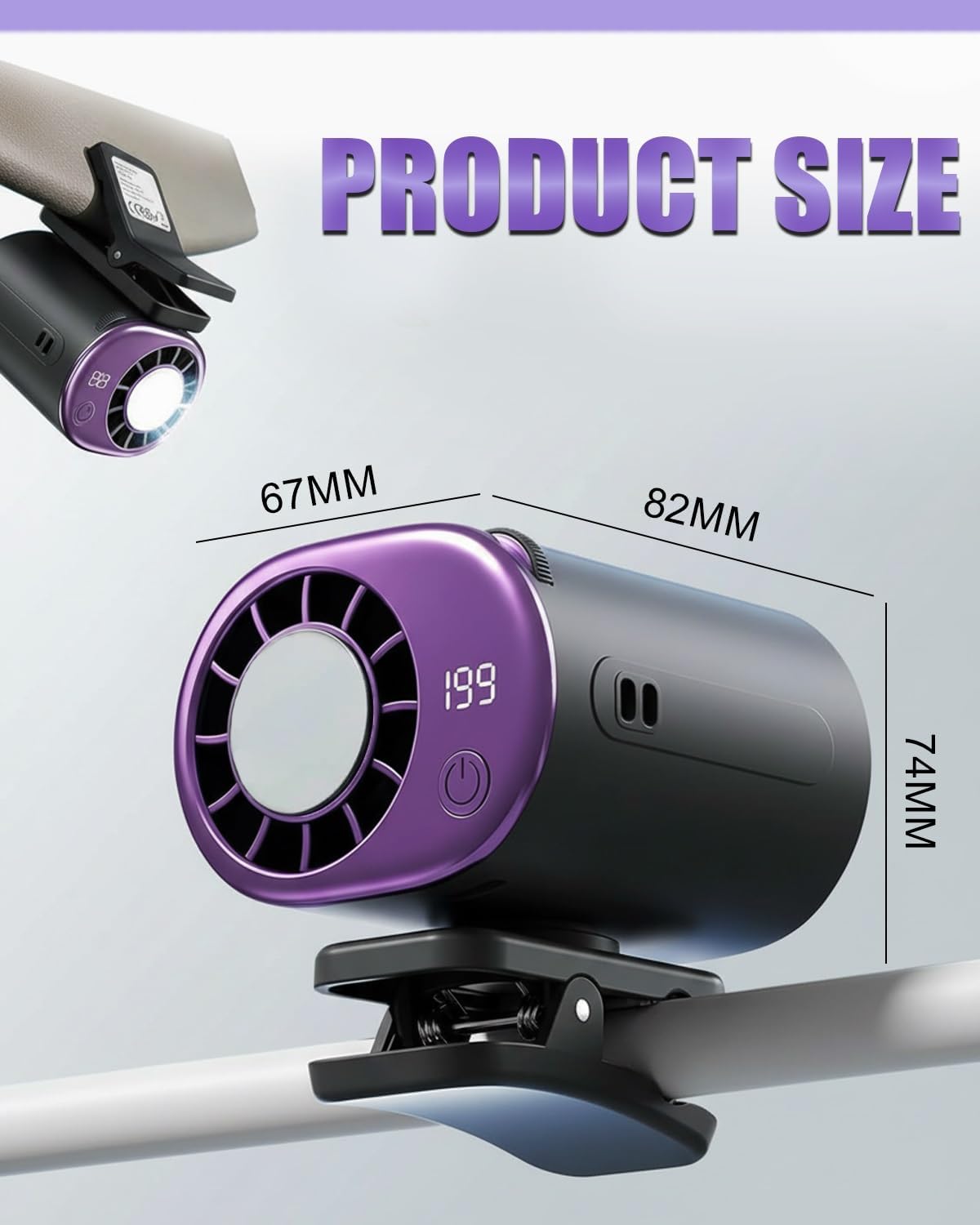 2026 Car Clip on Air Conditioner Fan 360° Rotation Portable Semiconductor Cooling 199 Speed Adjustable USB Rechargeable LED Display Clip Fan for Car Vent Office Desk Travel 2000mah Battery(Gray)