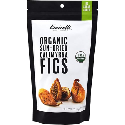 Emirelli Organic Calimyrna Figs, Vegan and Natural, Gluten Free Snacks, No Sugar Added and Non GMO, 7.05 OZ (200g) (Pack of 1)