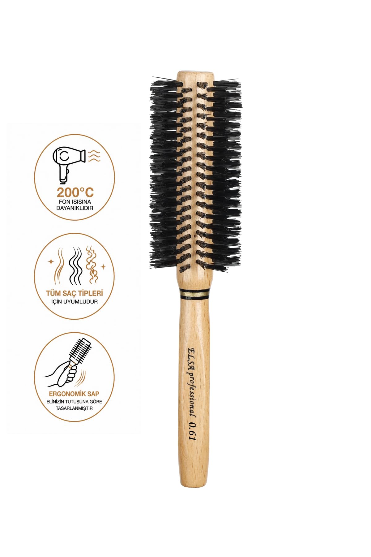 Elsa Professional 0.61 Natürel Kırçıllı Saç Fırçası
