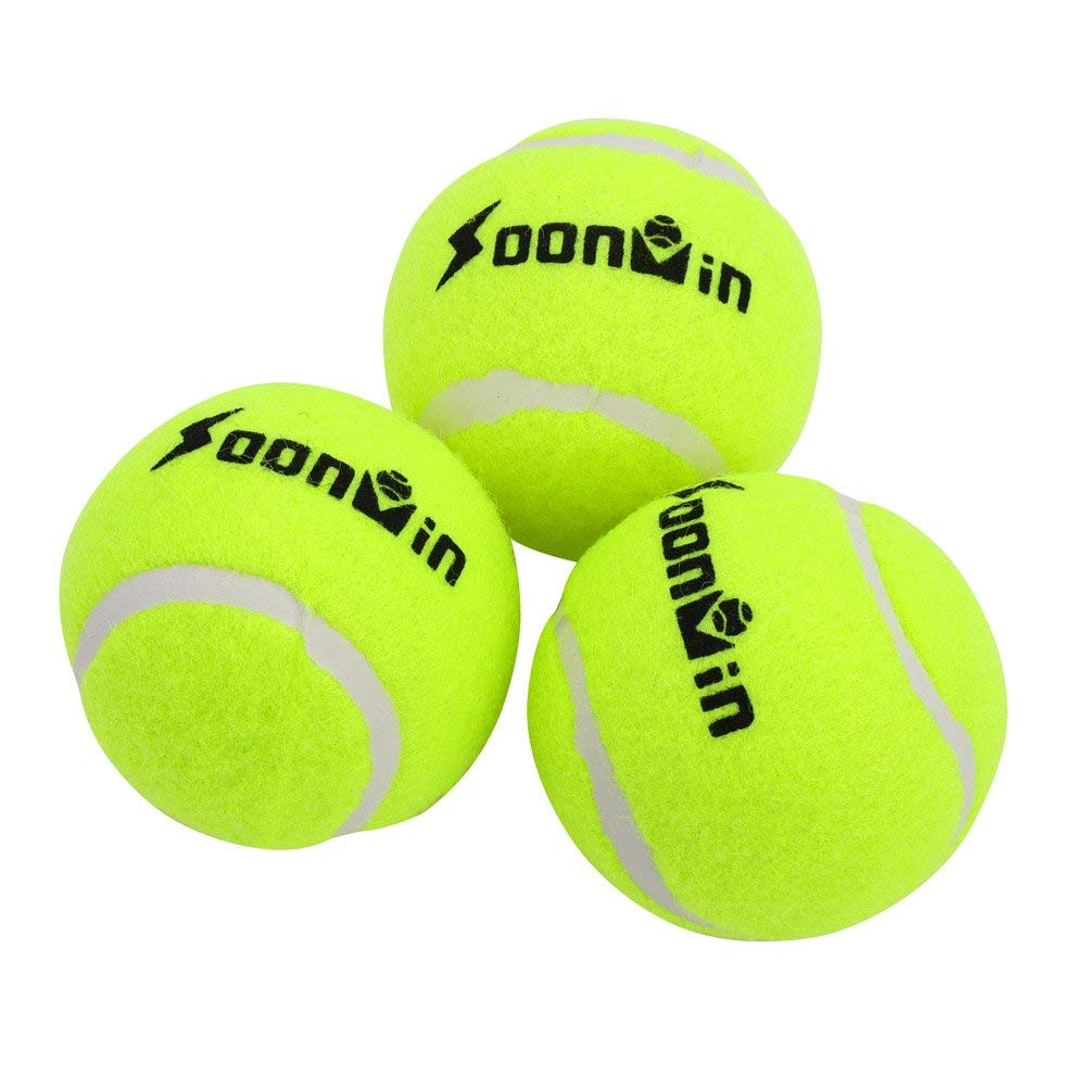 Lot 3 Balles De Tennis Fluorescentes - Caoutchouc Haute Élasticité, Fibre Chimique Résistante, Jaune, Pour Entraînement, Matchs, Jeux De Chien