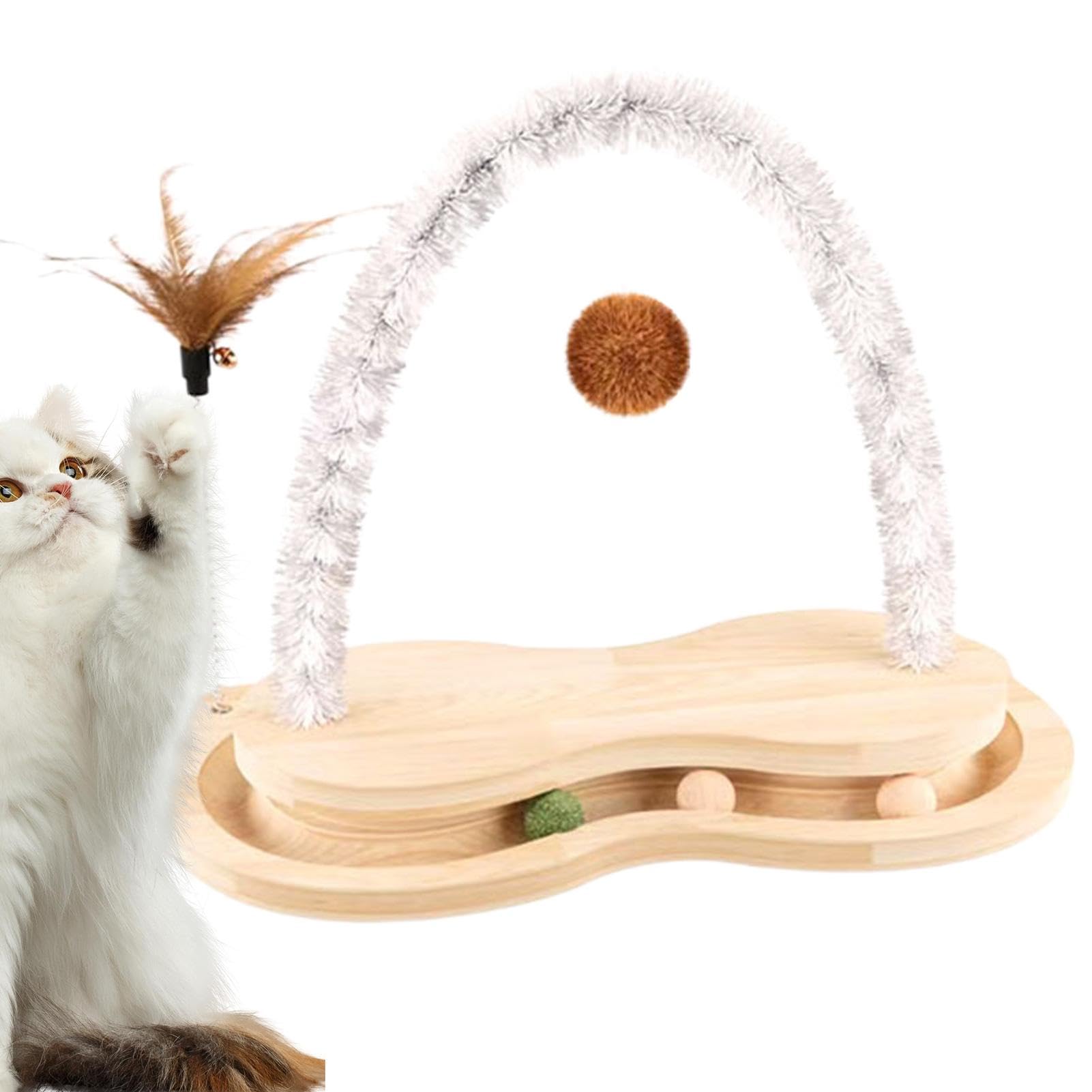Griffoir pour chat haut de gamme avec arche en bois et plateau rotatif