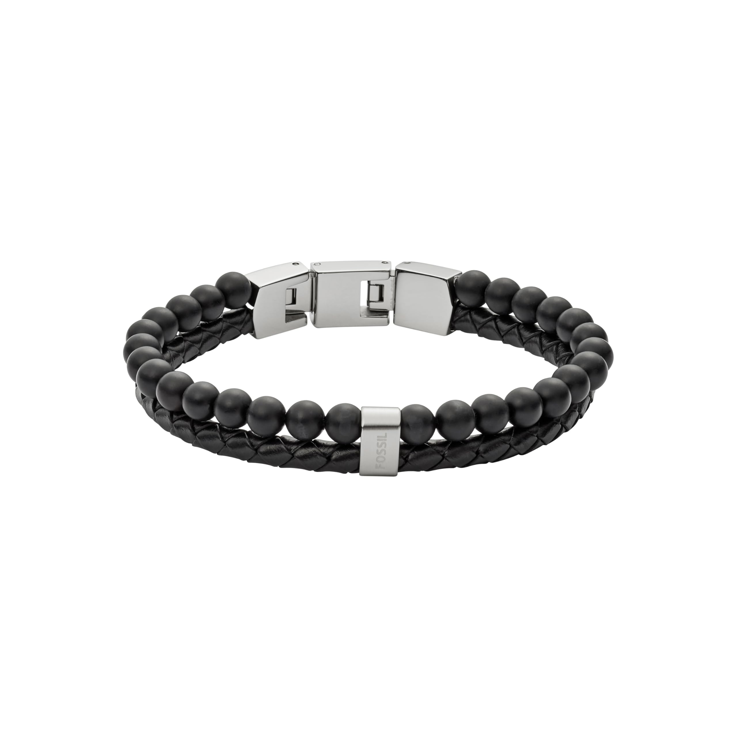 Fossil Bracciale Da Uomo, Lunghezza Interna: 180 mm + 15 mm Nero E Argento Bracciale In Acciaio Inossidabile, JF02763040