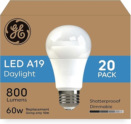 GE Lighting Bombillas LED, 60 W Eqv, luz diurna, bombillas estándar A19 (paquete de 20) GE Lighting Bombillas LED, 60 W Eqv, luz diurna, bombillas estándar A19 (paquete de 20)