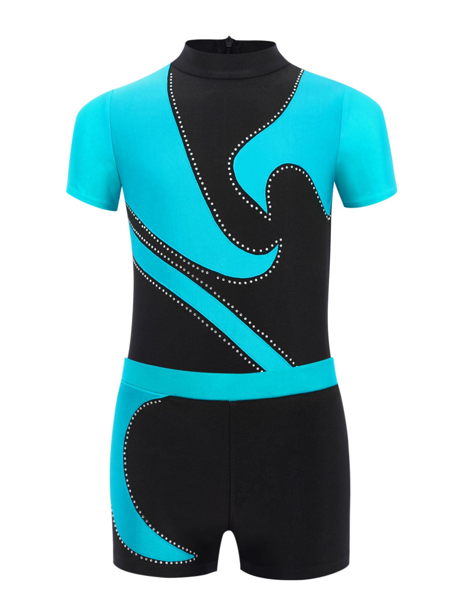 Enfant Garçon Justaucorps Gymnastique avec Short Leotard Body Chemise Danse Latine Tango Jazz Ballet Tenue Costume Patinage Artistique Sport Tenue Entraînement Bleu vert 7-8 ans