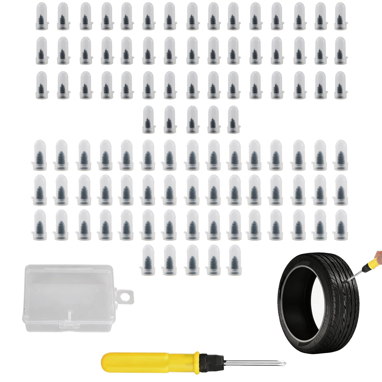 PIGIAOKA 100Pcs Tire Repair Nails with Screwdriver, 2 Sizes Self-Service Vacuum Rubber Screw in Tyre Repair Plugs Tyre Instant Puncture Seal Fast Repair Kit for Motorcycle Bicycle Car Truck Tractor