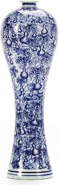 China Ceramic Vase Blue and White Porcelain Chinese Handmade Decorative Flower Vase for Living Room, Home Decor, Office, Table Centerpiece(33cm)