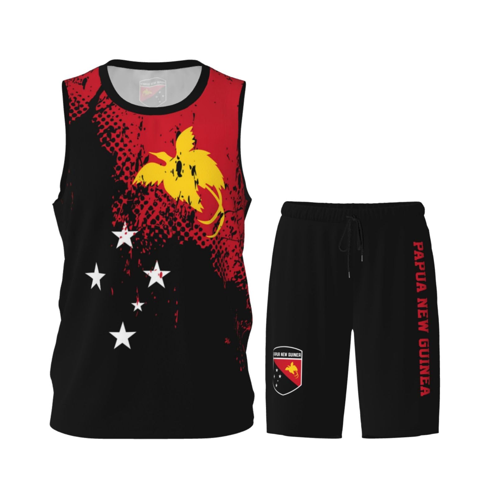 Papua New Guinea Flag Grain (2) Basketball Jersey Uniform Suit for Men Women Adults Training Athletic Set