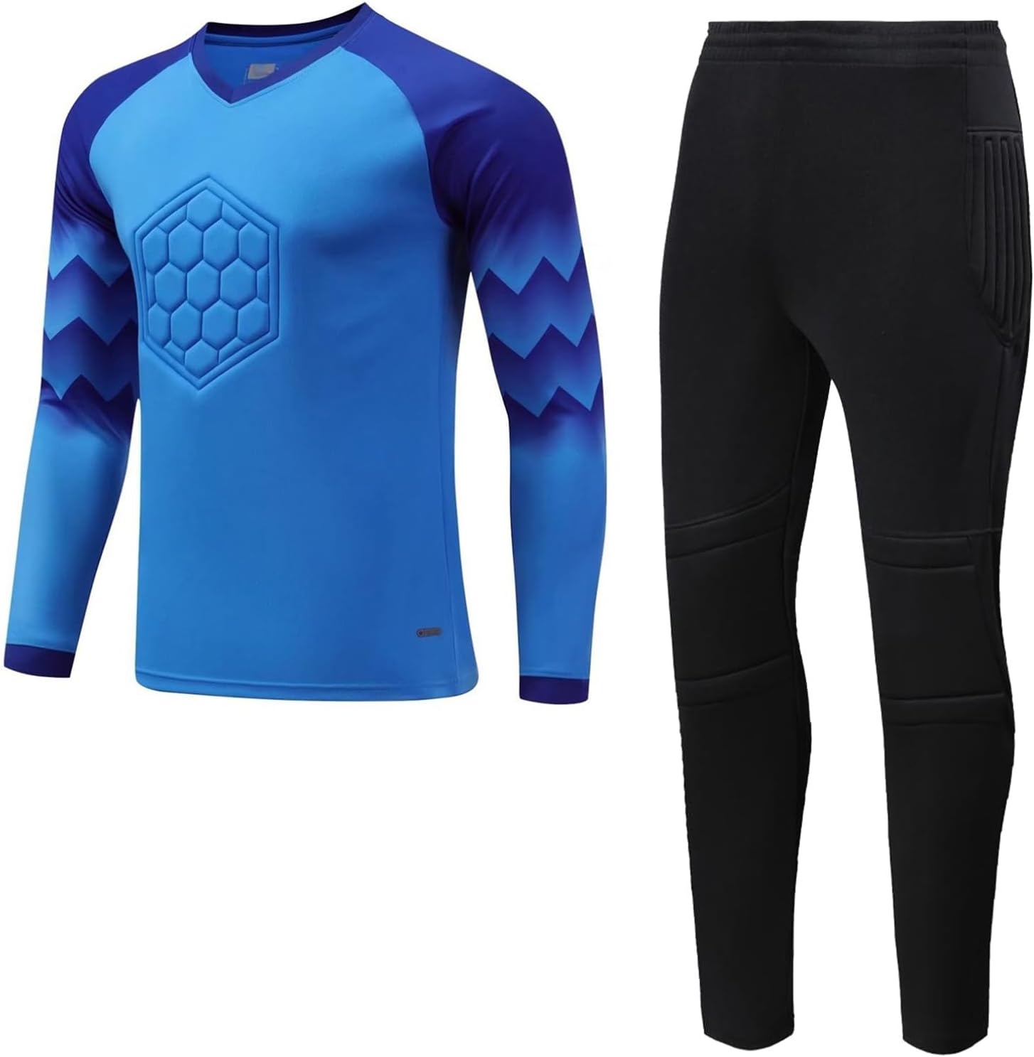 TiaoBug Kids Soccer Jerseys Kits for Boys Goalkeeper Team Uniform Long Sleeve Pads Goalie Shirts and Pants