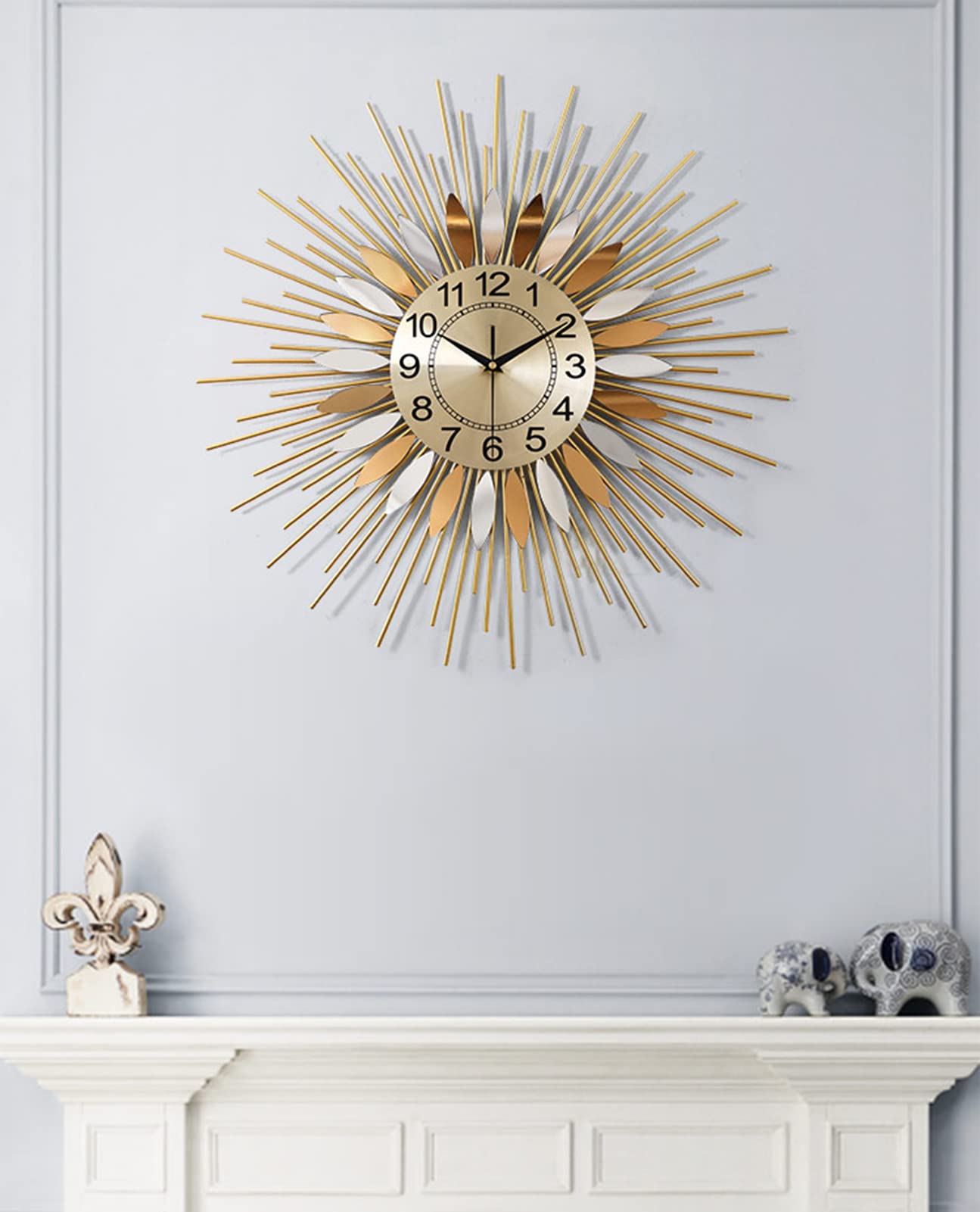 MYUYEE 23 Inch Gold Modern Metal Ative Wall Clocks for Living Room Bedroom Home Arabic Numeral Silent Quartz Clock