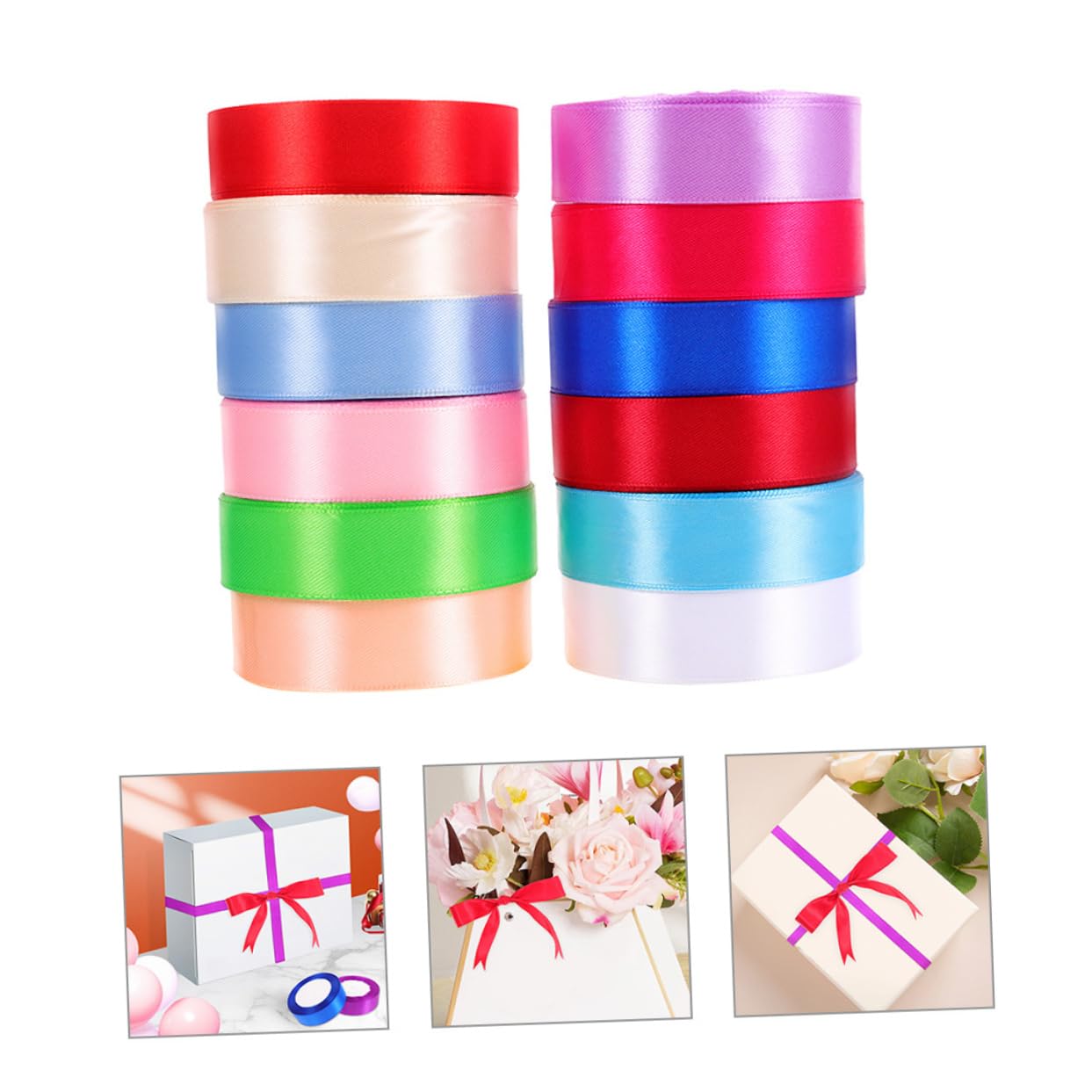 SEWACC 12rollen Geschenkband aus Polyester Bunte Bänder für Verpackung Dekoratives Geschenkband zum Schneiden Vielseitig Verwendbare Geschenkbänder Zufällige Farbe