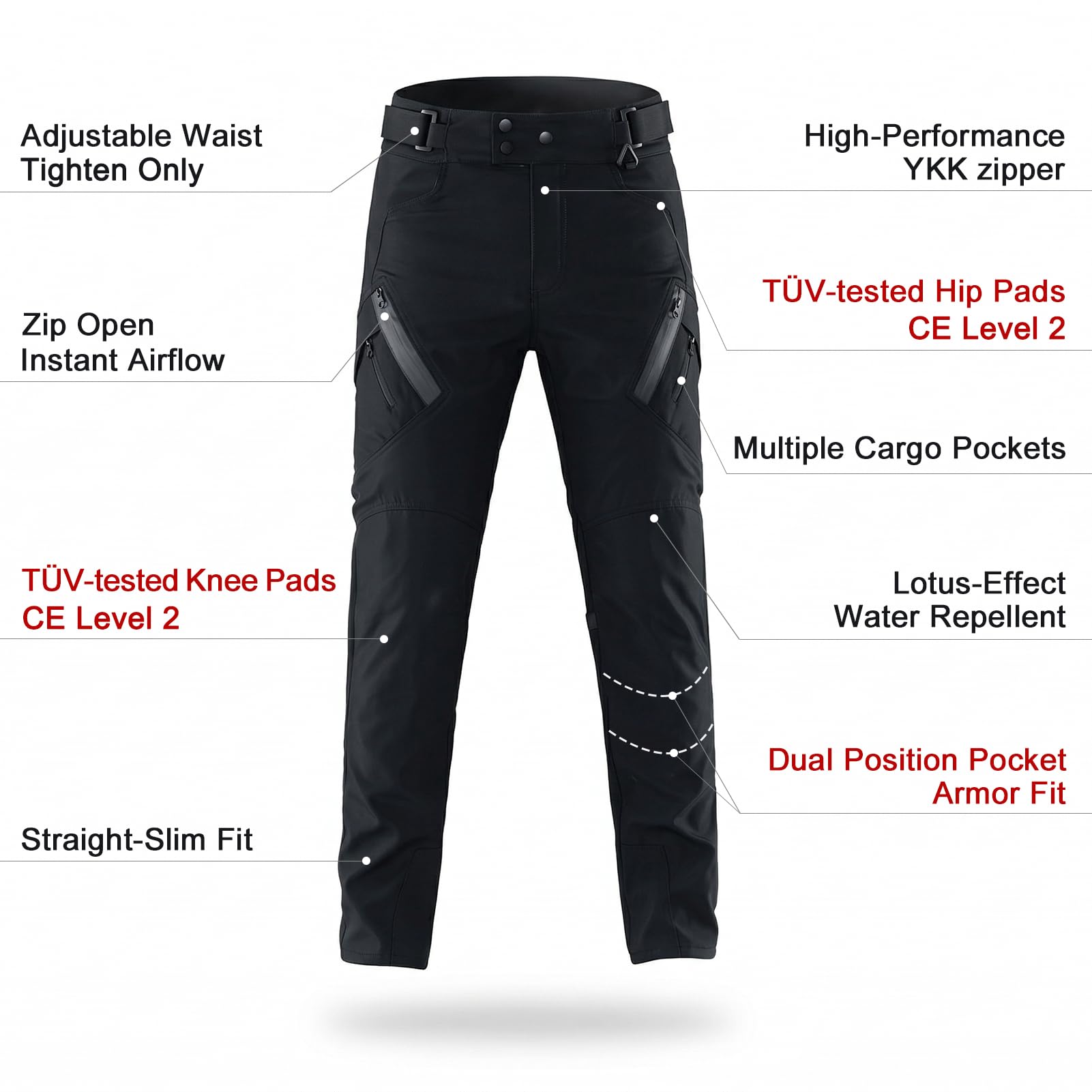 Motorradhose Herren und Damen, mit EN 1621-1 Level 2 geprüften Protektoren, wasserabweisend & atmungsaktiv, Textilhose für Pendeln & Touren
