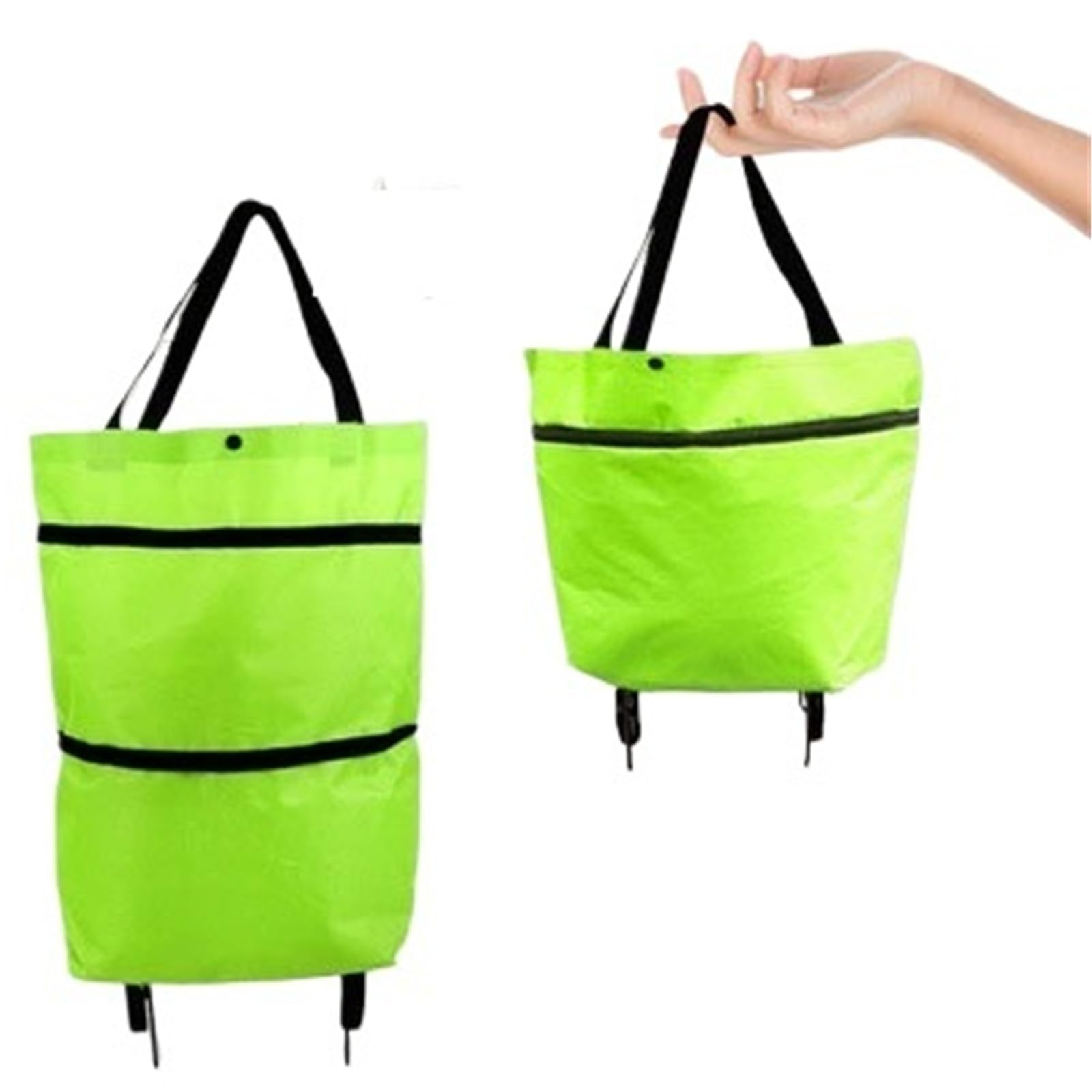 Foldable Shopping Bag with Wheels Folding Reusable Grocery Shopping Bags Large Pull Cart Trolley Bag With Wheels Supermarket Vegetables(B Green)