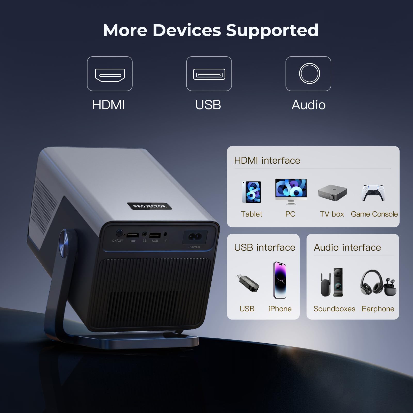 Videoprojecteur X7, Projecteur Video 4K Android 14 Smart, Mini Projecteur Portable WiFi Bluetooth, 2000 ANSI Natif 1080P, Autofocus Trapèze, Retroprojecteur Cinema Maison Chambre Exterieur