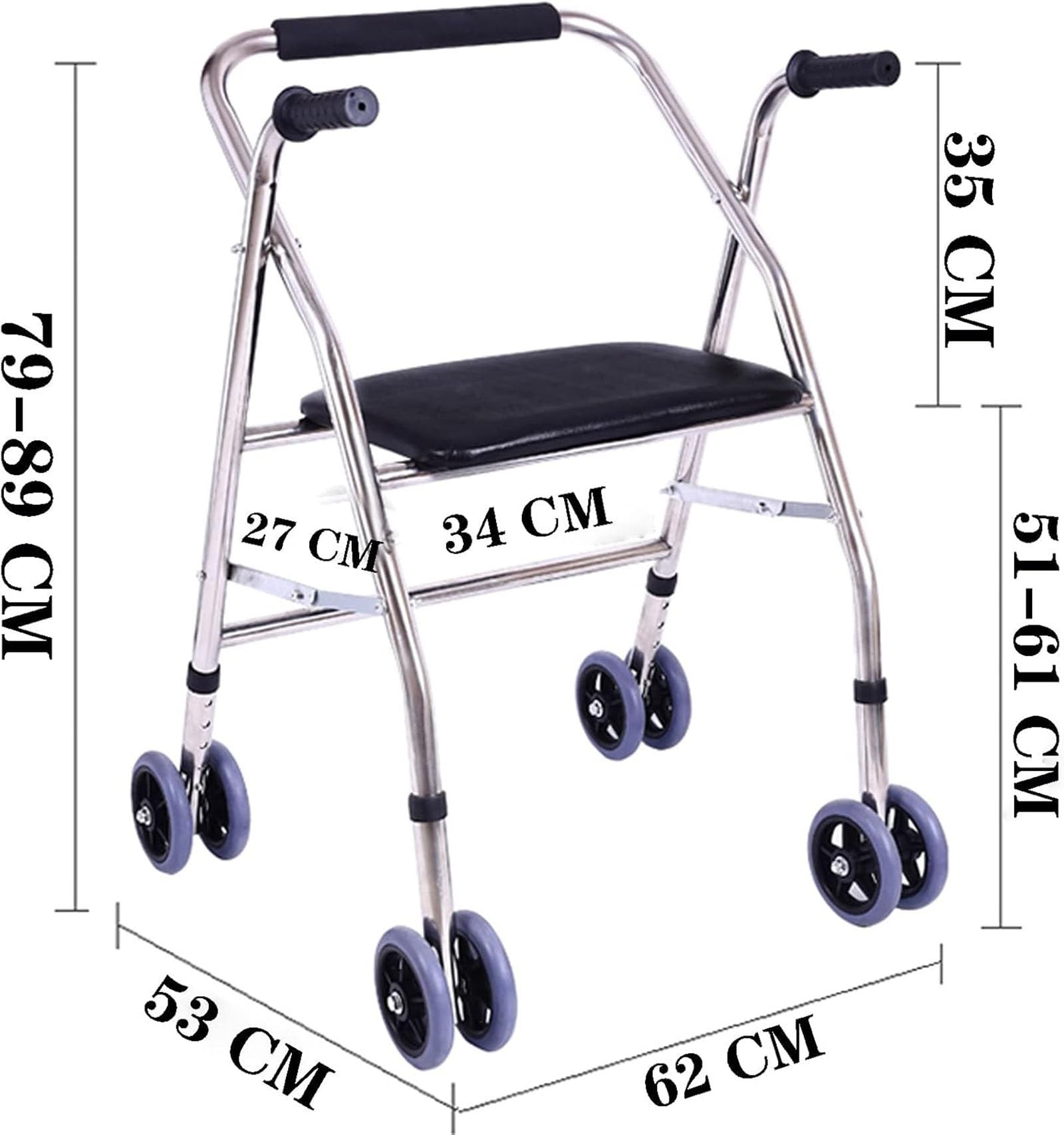 Andador para ancianos, Rollator ligero plegable de cuatro ruedas, Andador de movilidad ajustable en altura con asiento acolchado, Ayuda de movilidad portátil para personas mayores discapacitadas