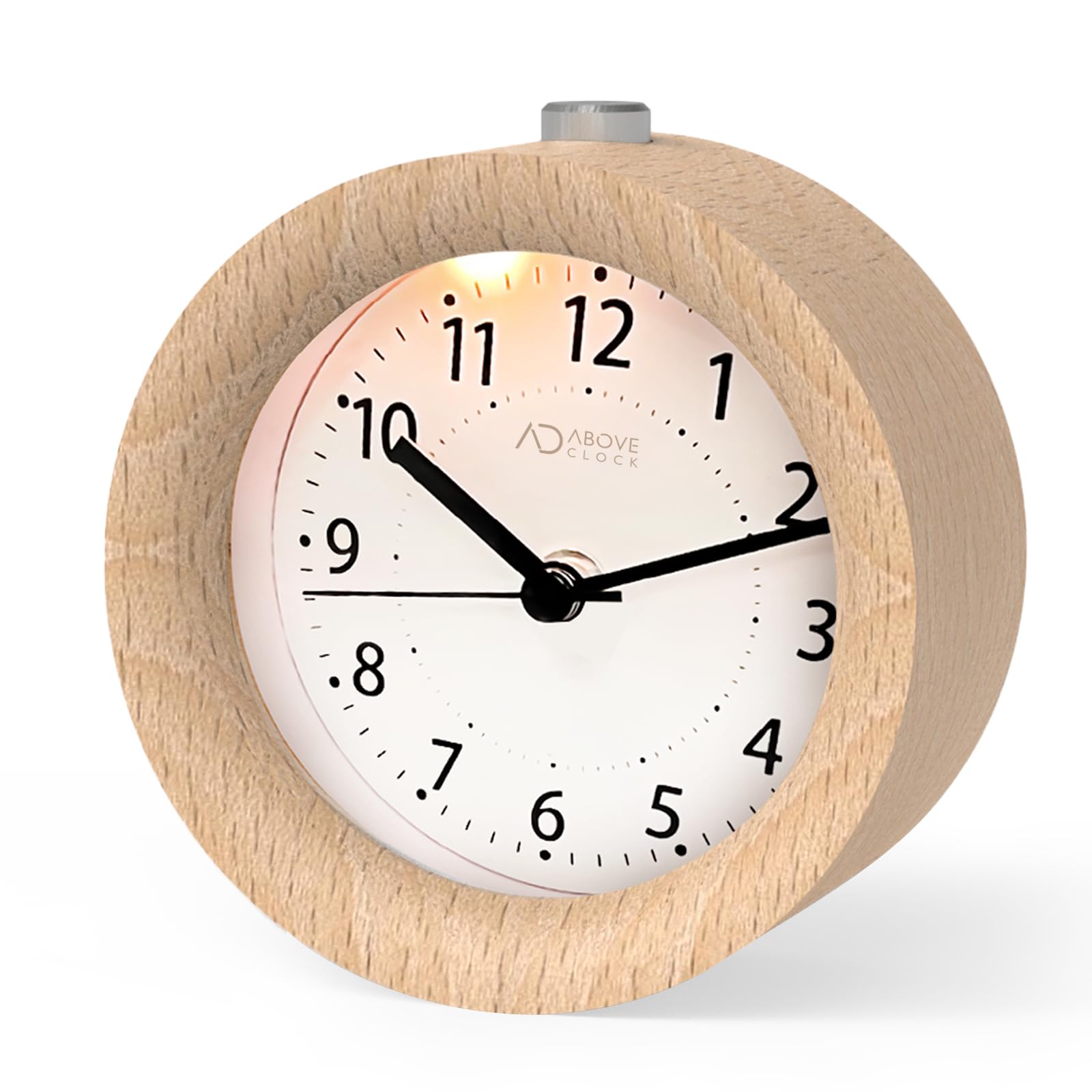 aboveClock Alarm Clock Bedside, No Ticking Bedside Clock with Snooze and Night Light Function, Analogue Clock Battery Powered for Bedroom, Home, Kitchen, Travel, Natural Wood