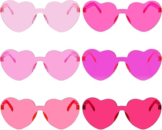 Fengek 6 Pcs Heart Shape Sunglasses Frameless Transparent Glasses Party Favors for Women, Multicolor 4
