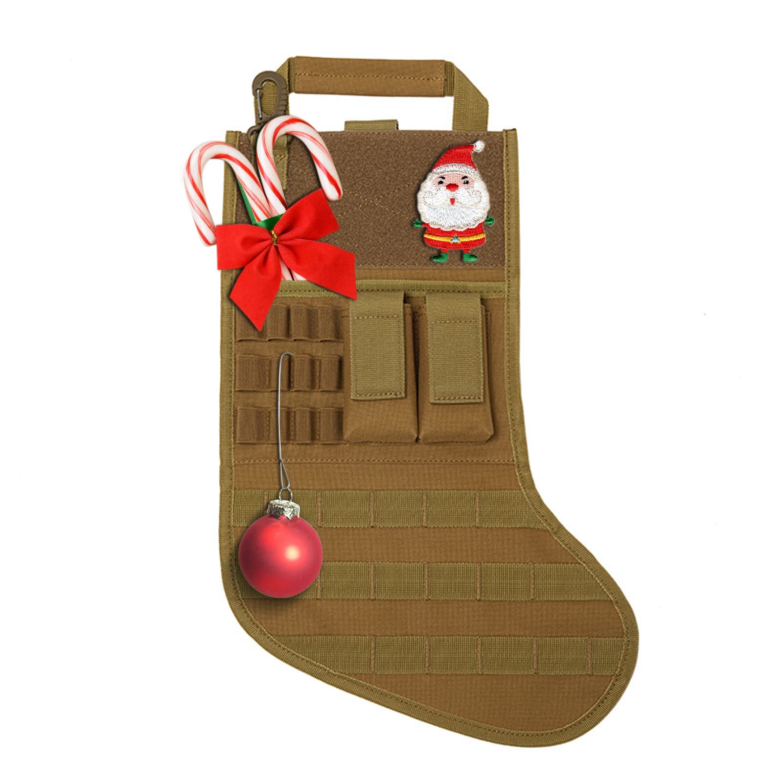 Forfire Tactical Christmas Stocking Military Xmas Gift Bag Molle Gear Pouch for Men Boy Gift Christmas Ornament Outdoor Surviva (Tan)