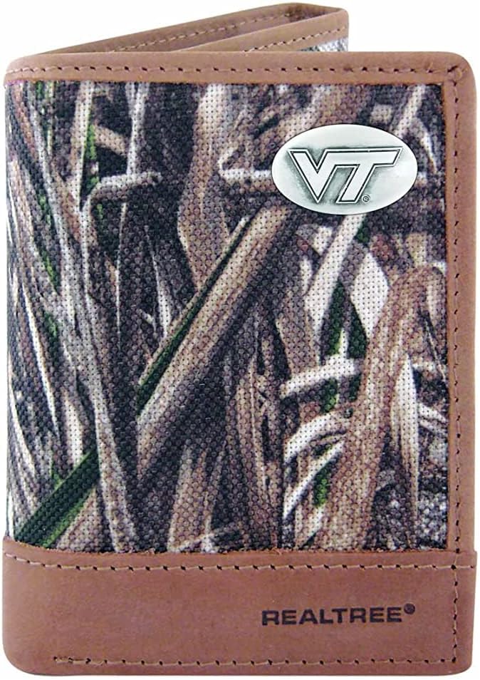 Virginia Tech Hokies Trifold Realtree Max-5 Camo & Leather Wallet w/ Metal Concho - Zep-Pro - NCAA