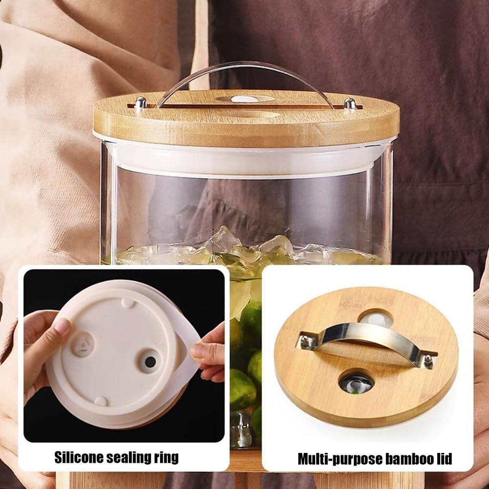 4L,Dispenser di Bevande in Vetro da 2 Pack per Feste, distributore di Bevande con Supporto in Legno di bambù e Rubinetto in Acciaio Inossidabile, distributore di Succo o Limonata