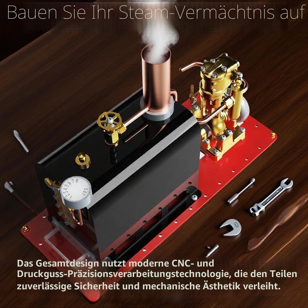 Dampfmaschinen Modellbausatz Der Funktioniert, RW-BL1K Mini Reversible Einzylinder Modellboote Live-Dampfmaschine mit Messingkessel für Dampfkraft Demonstration & Schreibtischdekoration