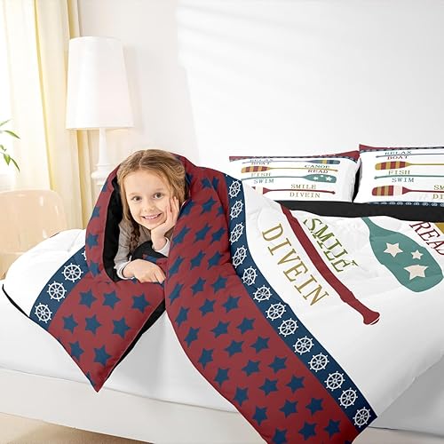 Miniatura 6 de Erosebridal Juego de edredón para niños y niñas, juego de ropa de cama con diseño de rayas de remo colorido, juego de edredón con estrellas de remo