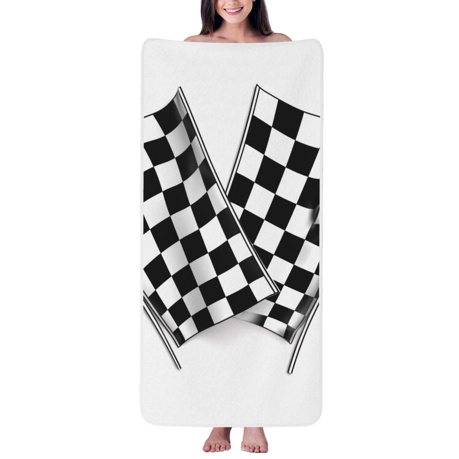 WPKJU Checkered Flags Race Flag Printed Bath Towel with White Edging - 27x55 in Soft Extra Absorbent Coral Velvet Shower Towels for Bathroom