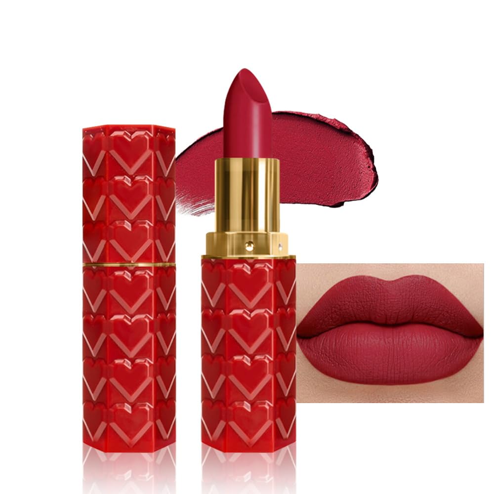 evpct 1Pcs Dark Rose Red Lipstick, Silky Velvet Matte Lipstick Pack Sets for Women, Long Lasting Smudge Proof Lipstick Lip Stain Makeup Kit matte