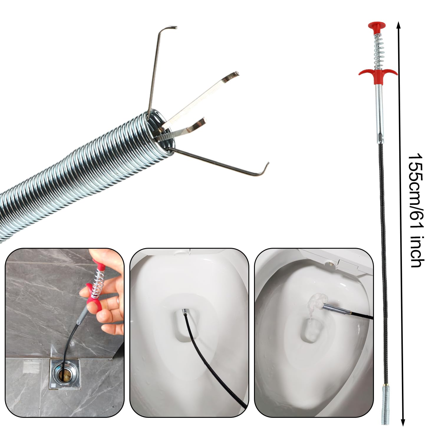 Kit Sturalavandini Professionale 3 Pezzi: Spazzola In Acciaio 61" E Sonde Per Tubi, Adatto A Cucina E Bagno
