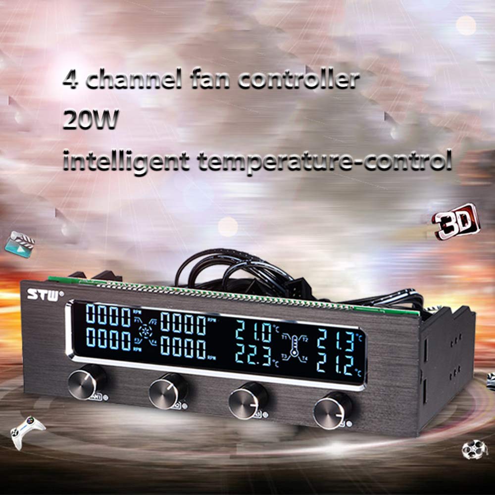 Grborn STW Multifunzione PC CPU 4 canali Ventilatore regolatore di velocità regolatore LCD Raffreddamento Pannello Frontale