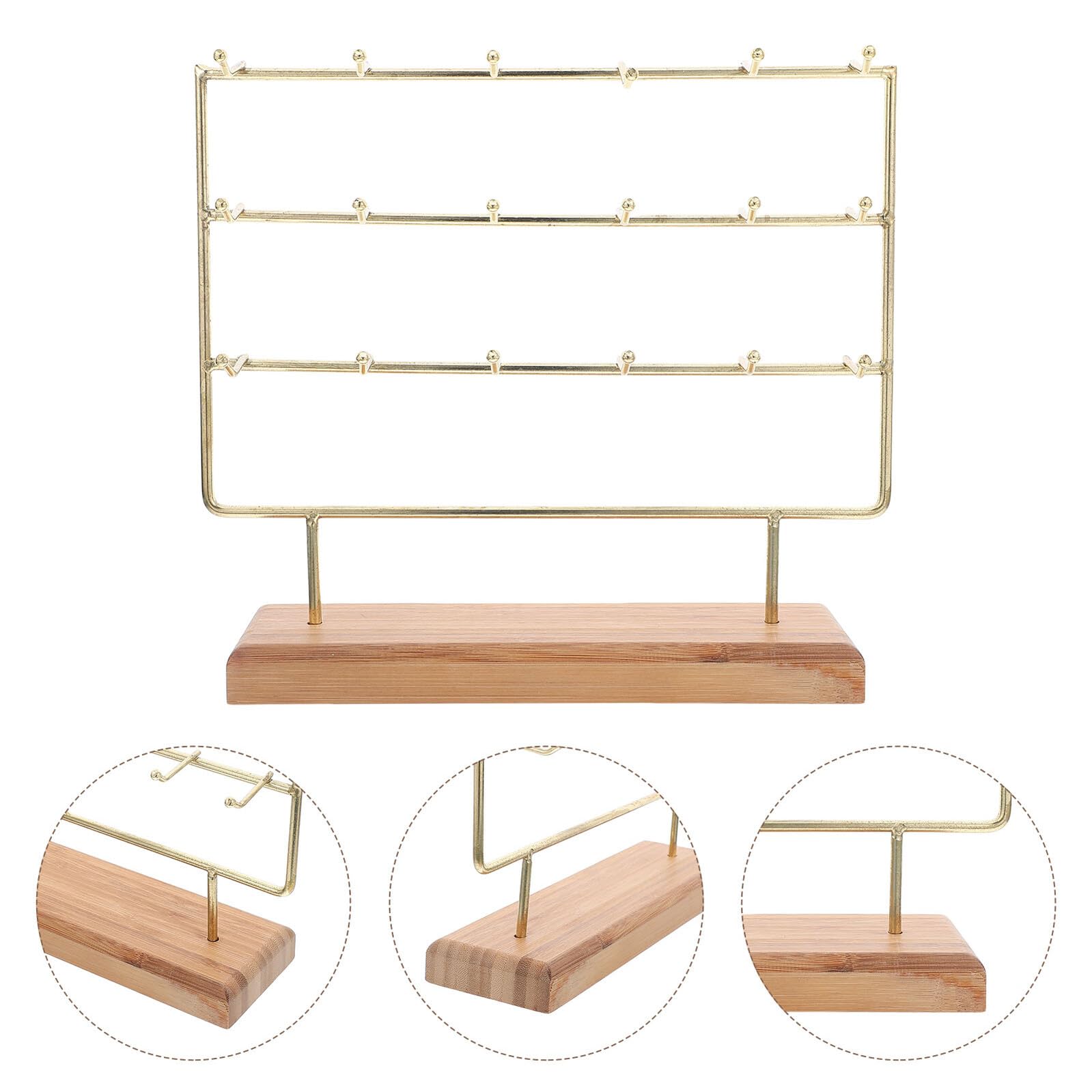 Expositor Pendientes de Hierro con Base de Madera Soporte Joyería con Ganchos Organizador Resistente para Pulseras Collares y Aretes para Vendedores y Uso Eventos