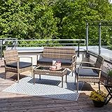 Poly Rattan Sitzgruppe Gartenset mit 2 Stühlen Bank Tisch mit Glasplatte - 2