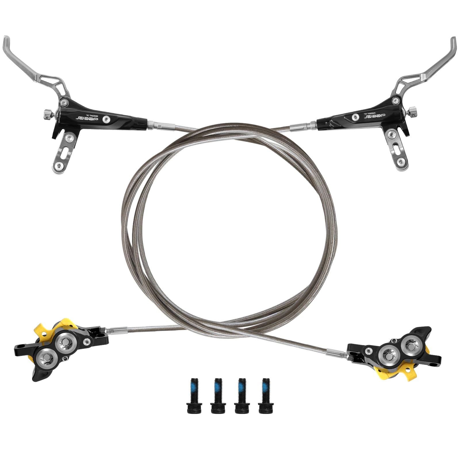 Photo 1 of Hydraulic Disc Brake Set, Left Front 1110mm & Right Rear 1610mm, 4 Piston Bike Brakes Set Compatible with Talaria XXX/Talaria Sting MX3/Surron Light Bee X/R MX4/Segway X160 X260/79Bike(Black)