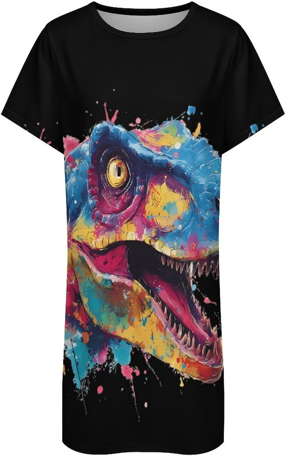 Dinosaur Head Women's Nightgown Short Sleeve Sleep Shirt Casual Sleepwear Night Gowns Sleepdress