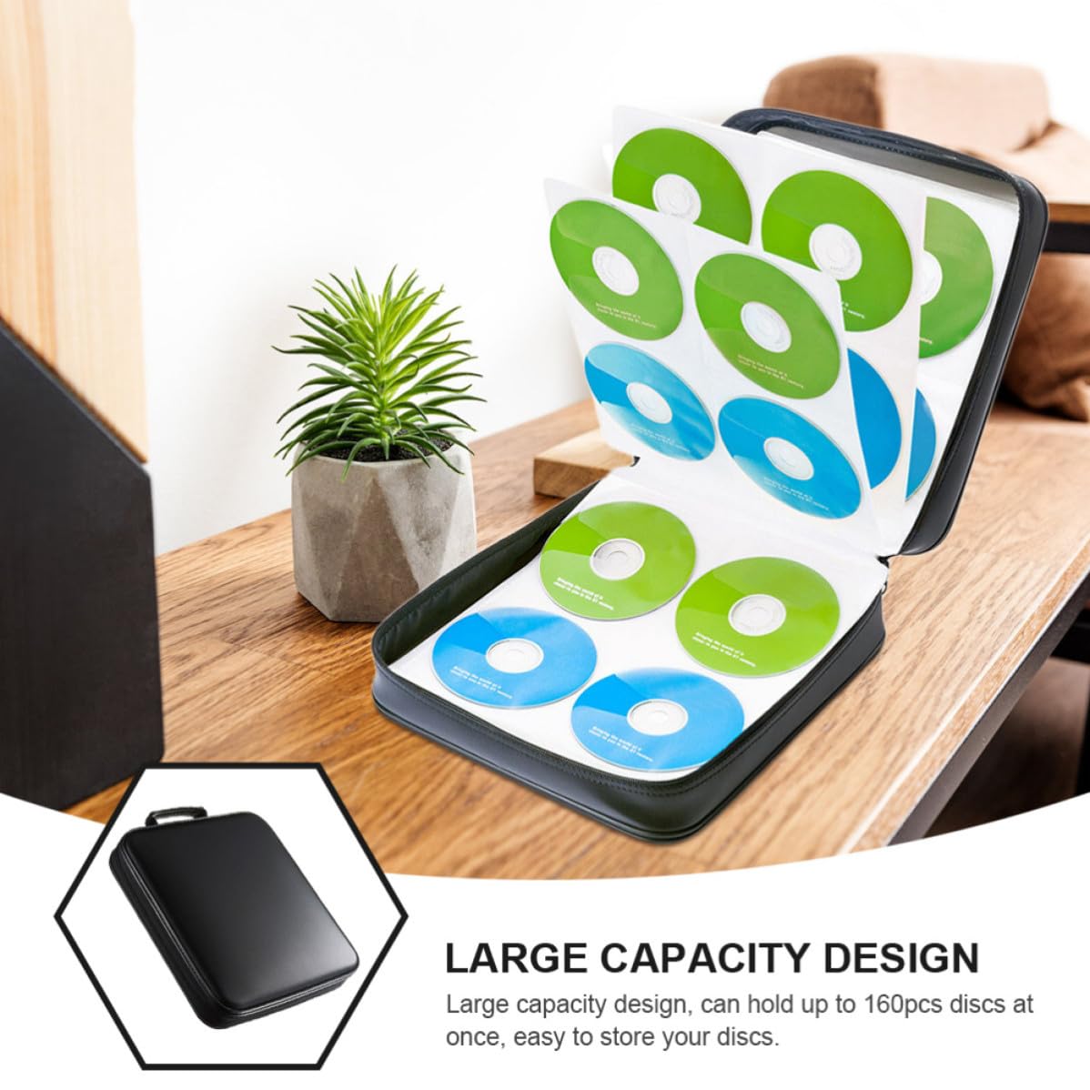 Garneck Organizer CD Portatile Nero Capacità 160 Slot in Materiale Pp e Tessuto Non Tessuto, Custodia Resistente e Capiente per Casa, Auto e Viaggi