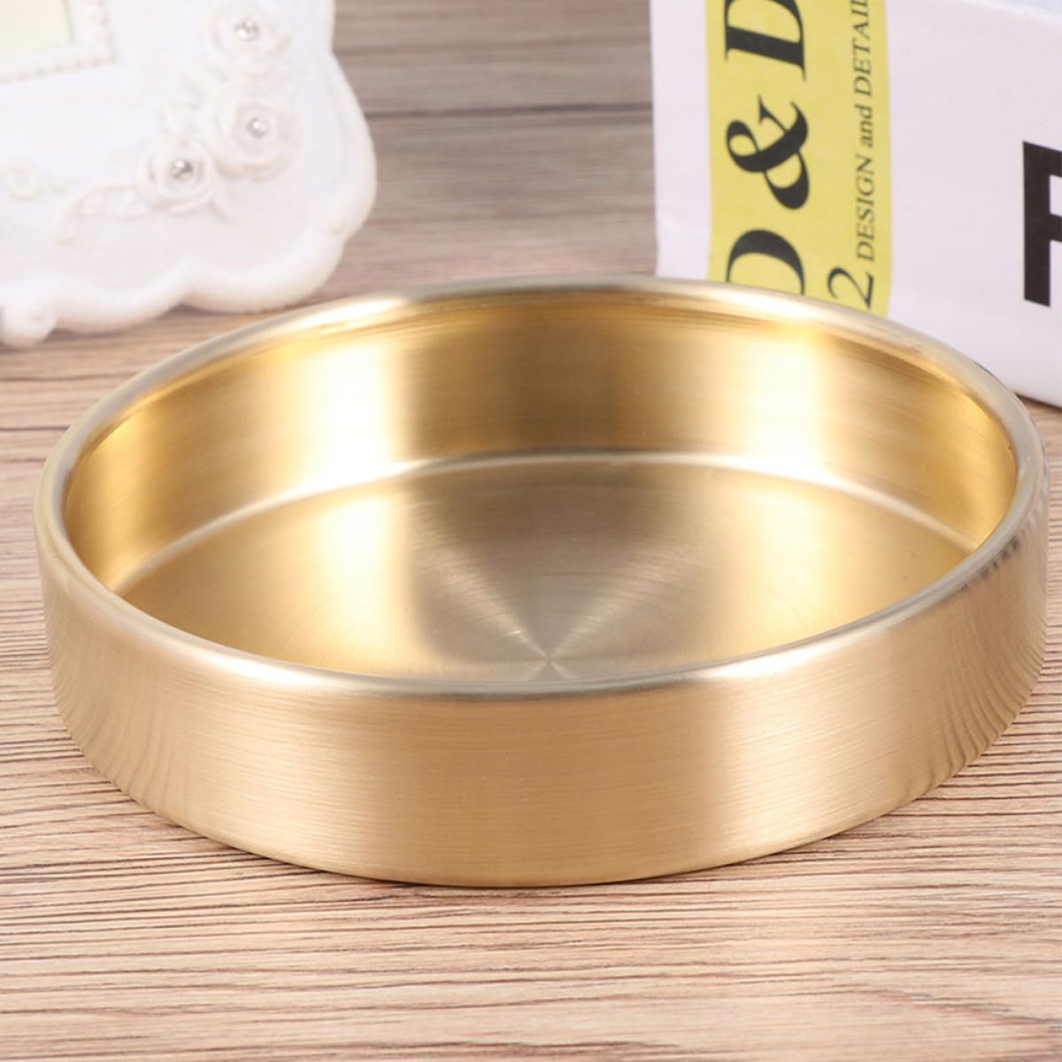 Bandeja Diseño Elegante para Almacenamiento Multifuncional Redonda de Latón Dorado y Bordes Suaves de Joyas Hogar
