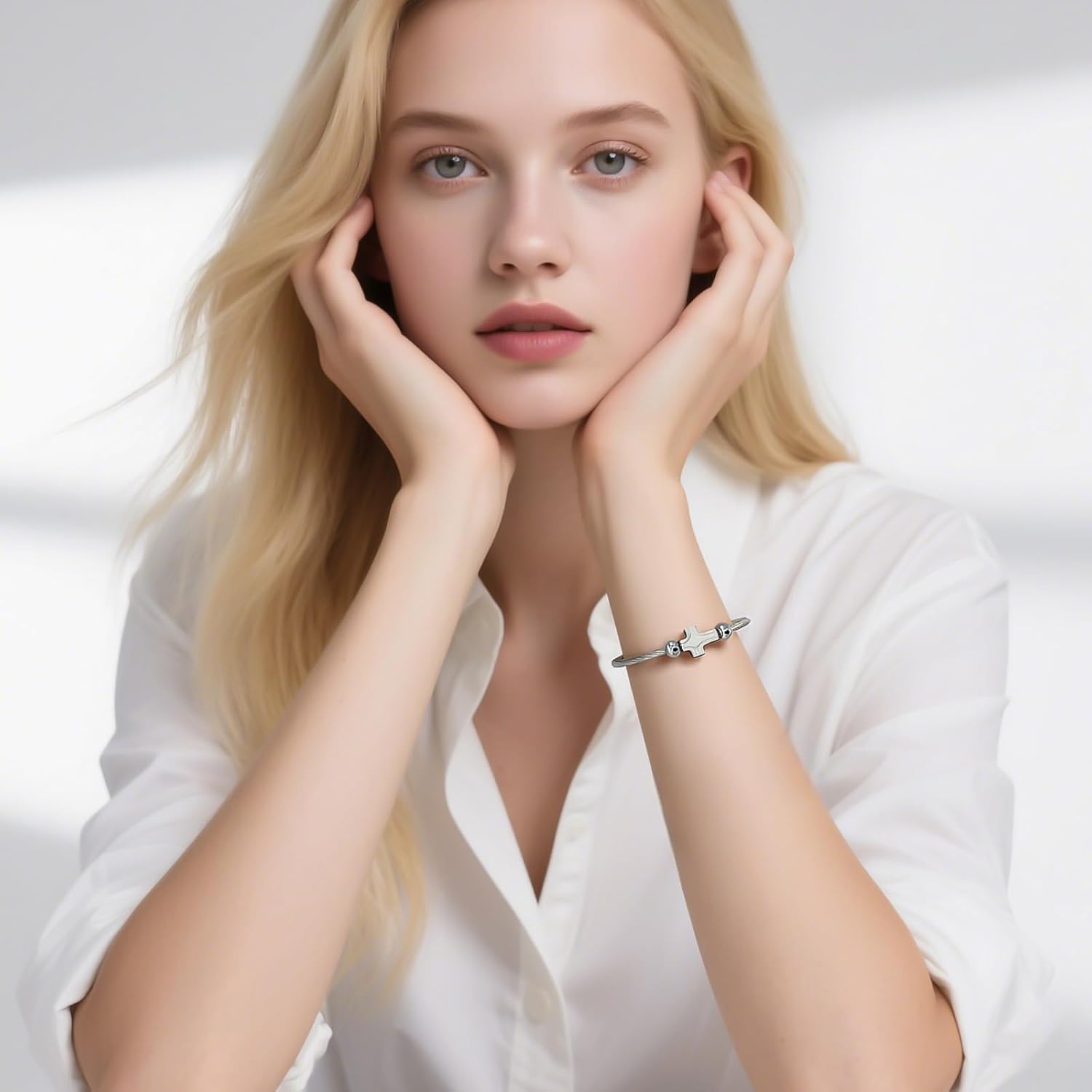 Stainless Titanium Steel Cross Bracelet for Men and Women – Minimalist Adjustable Bangle with Religious Symbol – Hypoallergenic Cable Wire Cuff with Eco-Friendly Packaging - Image 4